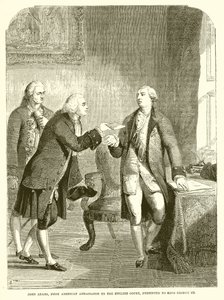 John Adams, første amerikanske ambassadør ved det engelske hof, præsenterede for kong George III af English School