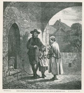 John Bunyan og hans blinde datter ved døren til Bedford-fængslet af English School