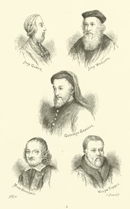 John Gower, John Wycliffe, Geoffrey Chaucer, Miles Coverdale, William Tyndale af English School