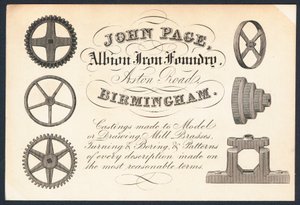 John Page, Albion Iron Foundry, handelskort af English School