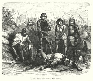 Johannes den Frygtløse stukket ned (kobberstik) af English School