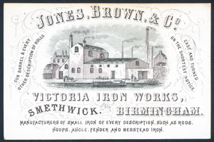 Jones, Brown & Co, Victoria Iron Works, handelskort af English School