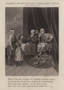 Josef fortolker Faraos drøm, Genesis XLI, ver 1-8 (gravering) af English School