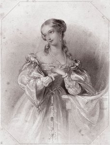 Juliette (Romeo og Julie - Romeo og Julie) i - "" Galerie des femmes de Shakespeare, samling af 45 seriøse portrætter af de første kunstnere i London, beriget med kritiske og litterære meddelelser""" omkring 1838 - fra "" Gallery of kvinderne o af English School