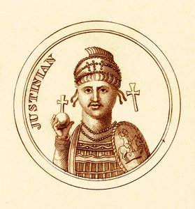 Justinian, illustration fra The Universal Historical Dictionary af George Crabb, udgivet 1825 (digitalt forbedret billede) af English School