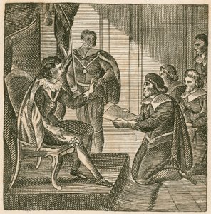 Kong Charles I modtager et andragende fra Commons om at tildele dem magten til at opkræve hære (gravering) af English School