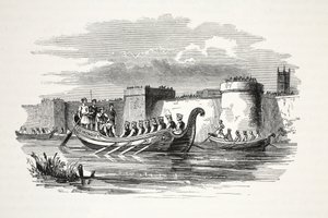Kong Edgar roede af otte konger på River Dee, pub. 1800-tallet (stålgravering) af English School