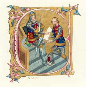 Kong Edward III og Prins Edward (farvet gravering) af English School