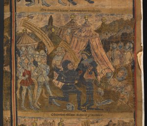 Kong Henry VI taget til fange efter slaget ved Northampton, fra Typological life and genealogy of King Edward IV, Harley MS 7353 af English School