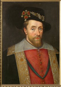 Kong James I af England og Skotland ... (maleri på lærred) af English School