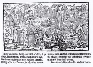 Kong Malcolm af Skotland observerer landbrugsarbejde, 1586 af English School