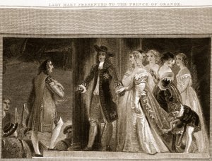 Lady Mary præsenterede for Prince of Orange, illustration fra David Humes The History of England, pub. af R. Bowyer, London, 1812 af English School