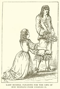 Lady Russell bønfalder for sin mands liv fra Charles II af English School