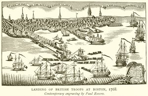 Landgang af britiske tropper i Boston, 1768 af English School
