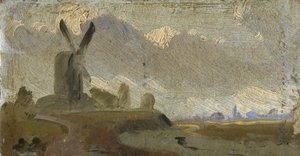 Landskab med vindmølle af English School