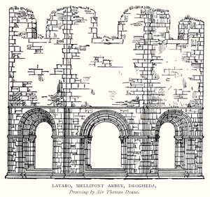 Håndvask, Mellifont Abbey, Drogheda (kobberstik) af English School