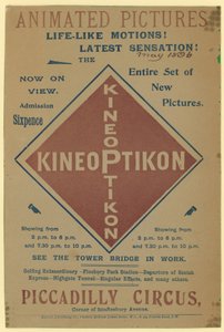 Folder, der reklamerer for Kineoptikon, Piccadilly Circus af English School