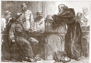Lefevre holder foredrag på Sorbonne, illustration fra The History of Protestantism af James Aitken Wylie (1808-1890), pub. 1878 af English School