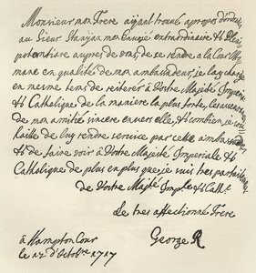 Brev fra George I til Charles VI, 1717, offentliggjort i 