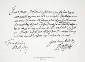 Brev fra Lord Strafford til sin kone, fra Tower of London, 4. februar 1640 af English School