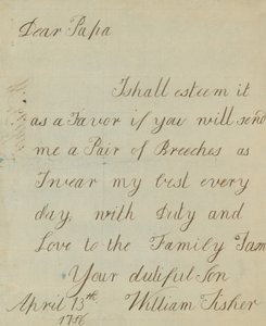 Brev fra William Fisher (autograf) af English School