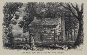 Little Pigeon Baptist Chapel, hvor Lincolns tilbad (gravering) af English School