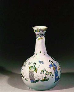Liverpool-Wasserflasche mit emaillierter Chinoiserie-Dekoration, ca. 1750