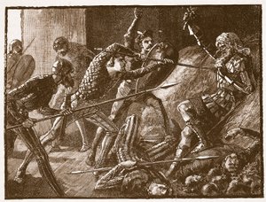 Llewelyns sidste kamp, illustration fra Cassells Illustrated History of England (sepia foto) af English School
