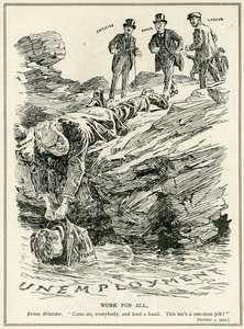 Lloyd George beder arbejdsgivere, bankfolk og arbejdskraft om at samarbejde for at besejre arbejdsløsheden, 1921 af English School