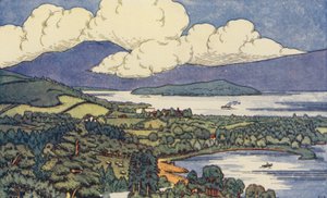 Loch Lomond (farve litho) af English School