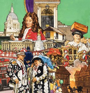 London Montage (gouache på papir) af English School