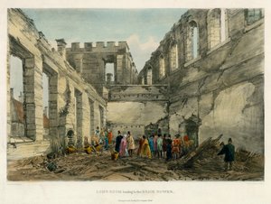 Langt værelse, der fører til Brick Tower, Tower of London Fire, 1841 af English School