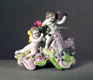 Longton Hall-gruppe, to putti med ged, ca. 1755 (porcelæn)
