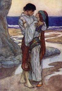 Lord Byron, Juan og Haidee (farve litho) af English School