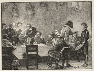 Lord Monteagle og advarselsbrevet om Krudtplottet, illustration fra Cassells Illustrated History of England (sepia-foto) af English School
