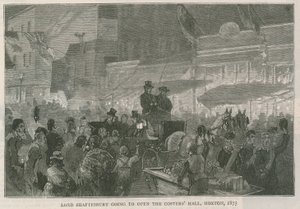 Lord Shaftesbury geht zur Eröffnung der Costers Hall, Hoxton, London, 1875 von English School