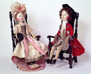 Lord og Lady Clapham, trædukker lavet i William og Mary-perioden, slutningen af det 17., ca. 1680
