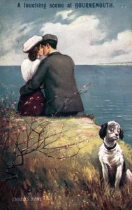 Elskere i Bournemouth, med hund udelukket (farve litho) af English School