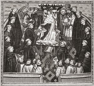 Lydgate præsenterer sin bog for kong Henry V, fra 