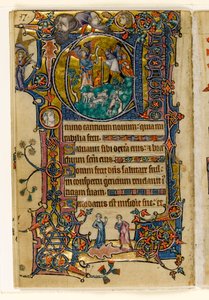 MS 1-2005, fol. 139v: The Annunciation to the Shepherds, historisk initial fra Macclesfield Psalter, Use of Sarum, East Anglia, ca. 1330 af English School