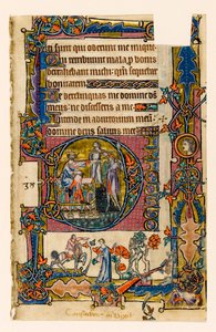MS 1-2005, fol. 58r: Saul sender Doeg for at dræbe præsterne i Nob, historisk initial fra Macclesfield Psalter, Use of Sarum, East Anglia, ca. 1330 af English School