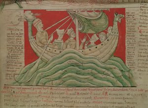 MS CCC 157 s.383 Synerne drømt af kong Henrik I i Normandiet i 1130, fra Worcester Chronicle, c.1130-40 (vellum) (detaljer fra 95507) af English School