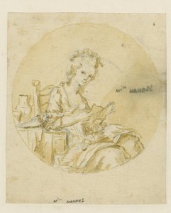 Madame Handel, midten af det 19. århundrede (pen & blæk og vask på papir) af English School