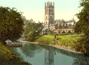 Magdalen Tower, Oxford (håndfarvet foto) af English School