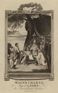 Magna Carta underskrevet af King John i Runnymede Meadow af English School