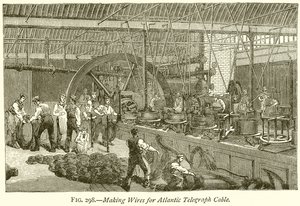 Fremstilling af ledninger til Atlantic Telegraph Cable af English School