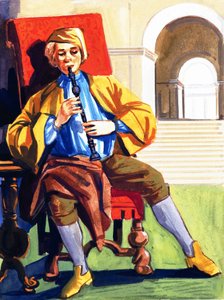 Mand spiller en blokfløjte af English School