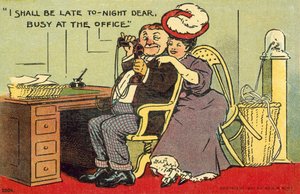 Mand flirter med sin sekretær (farve litho) af English School