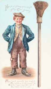 Mand med kost og cigaret, julekort af English School