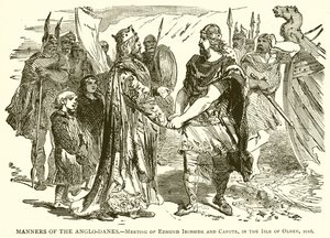 Manerer for anglo-danskere.--Møde mellem Edmund Ironside og Knud, på Isle of Olney, 1016 af English School
